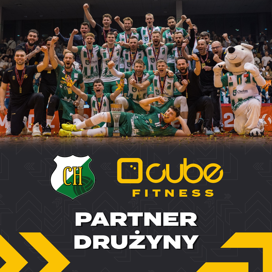 Logo CHKS Chełm i Cube Fitness z podpisem PARTNER DRUŻYNY